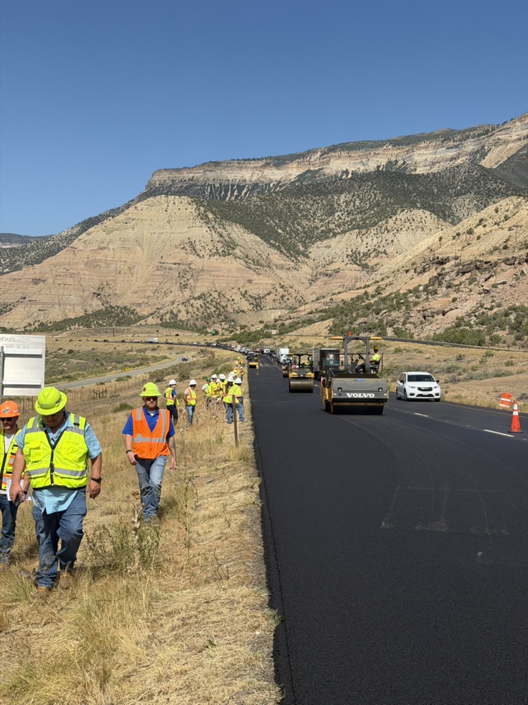 Rollers working behind the paver on the I-70 HiMod project
